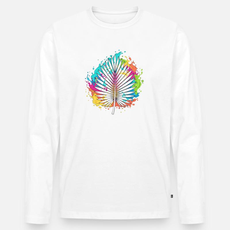 Bunte Palmenfächer Farbexplosion - Männer Premium Bio Langarmshirt - Weiß