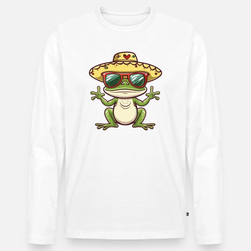 Frosch Lustig Sombrero - Männer Premium Bio Langarmshirt - Weiß