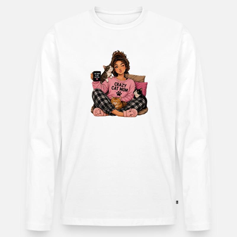 Crazy Cat Mom Kuscheldesign - Männer Premium Bio Langarmshirt - Weiß