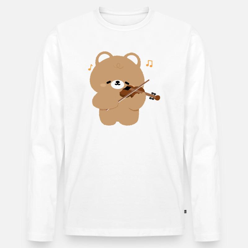 Bear Violinist Charme - Männer Premium Bio Langarmshirt - Weiß