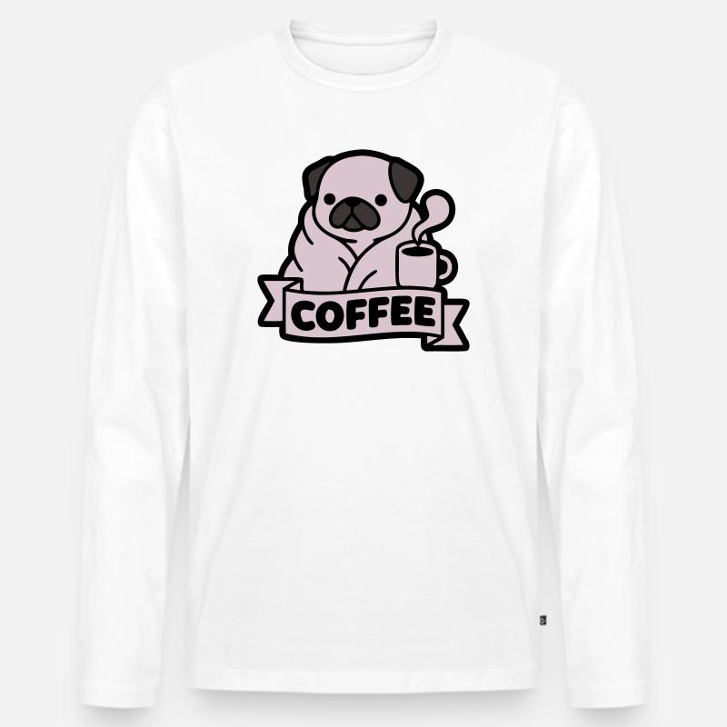 Mops Kaffee Morgenmuffel Banner - Männer Premium Bio Langarmshirt - Weiß
