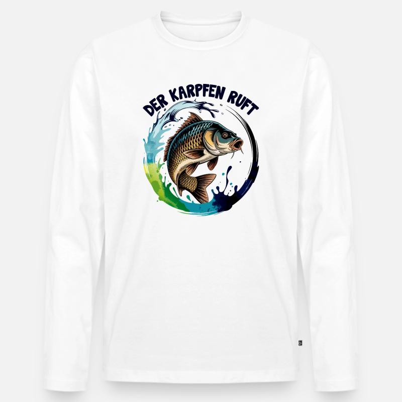 Der Karpfen ruft - Männer Premium Bio Langarmshirt - Weiß