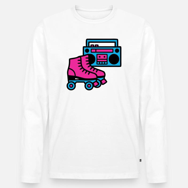 Rollschuhe Boombox 80er Retro - Männer Premium Bio Langarmshirt - Weiß