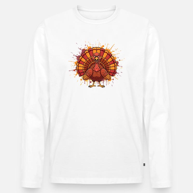 Bunter Truthahn mit Farbspritzer - Männer Premium Bio Langarmshirt - Weiß