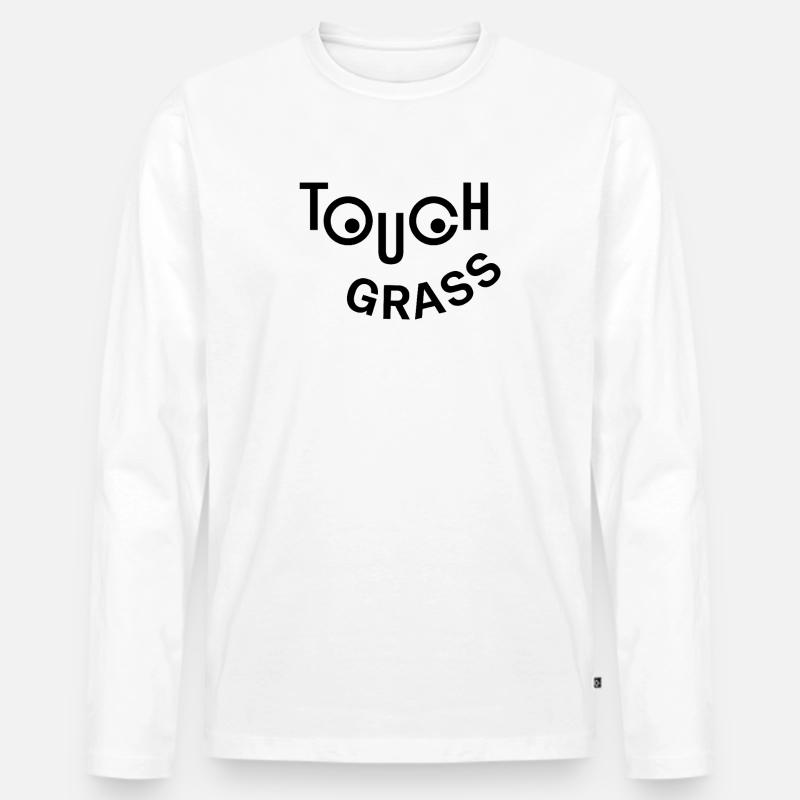 Grasfröhliches Gesicht - Männer Premium Bio Langarmshirt - Weiß