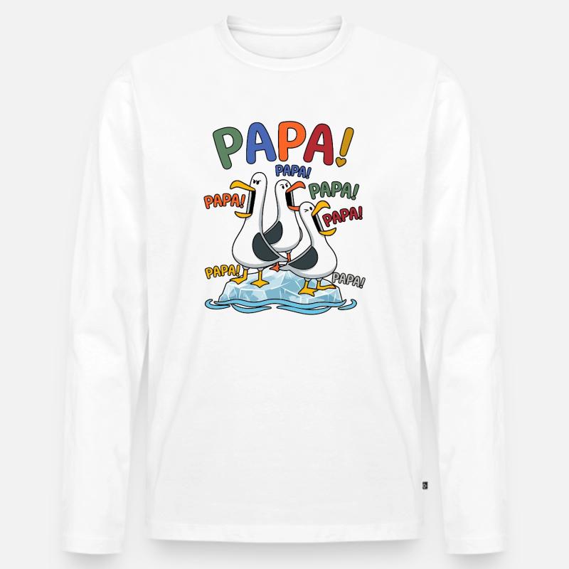Lustige Papa Möwen auf Eisscholle - Comic Design - Männer Premium Bio Langarmshirt - Weiß