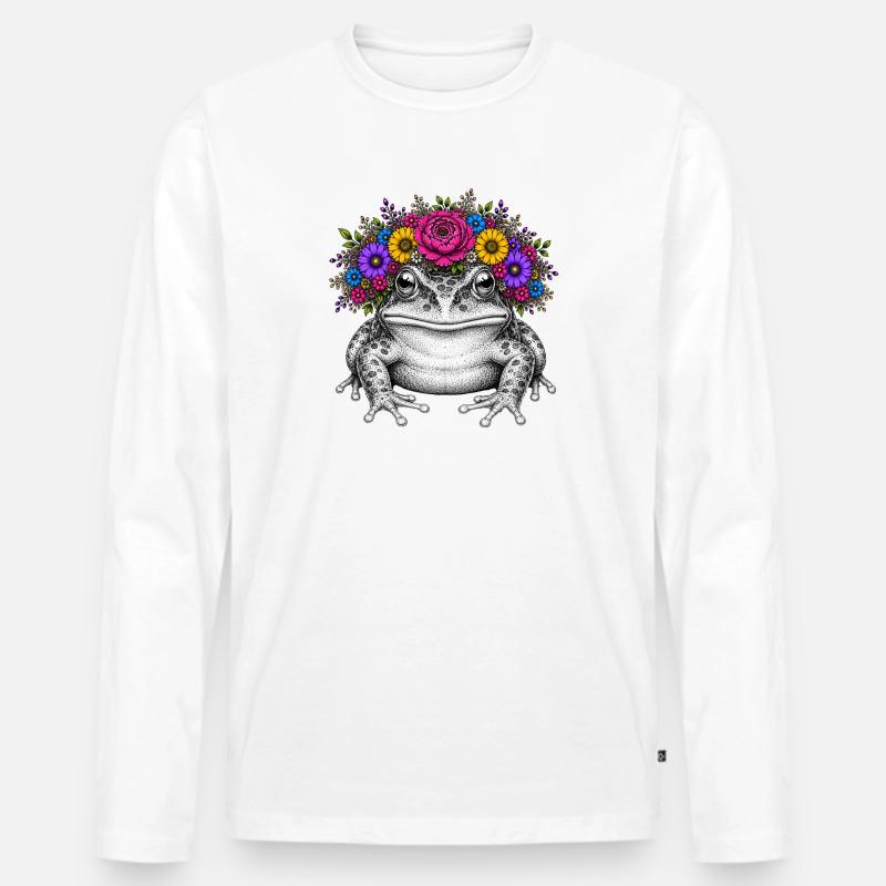 Frosch mit Blütenkrone - Männer Premium Bio Langarmshirt - Weiß