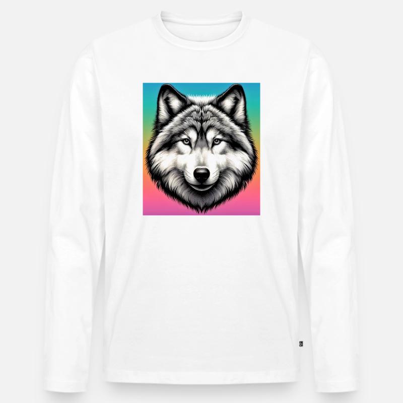 Wolf - Männer Premium Bio Langarmshirt - Weiß