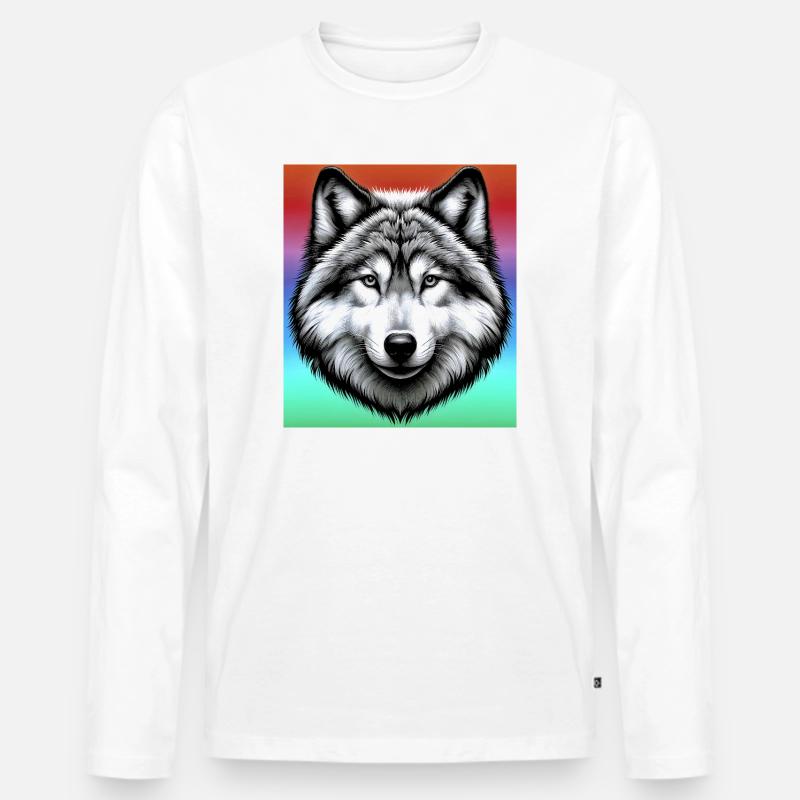 Wolf - Männer Premium Bio Langarmshirt - Weiß