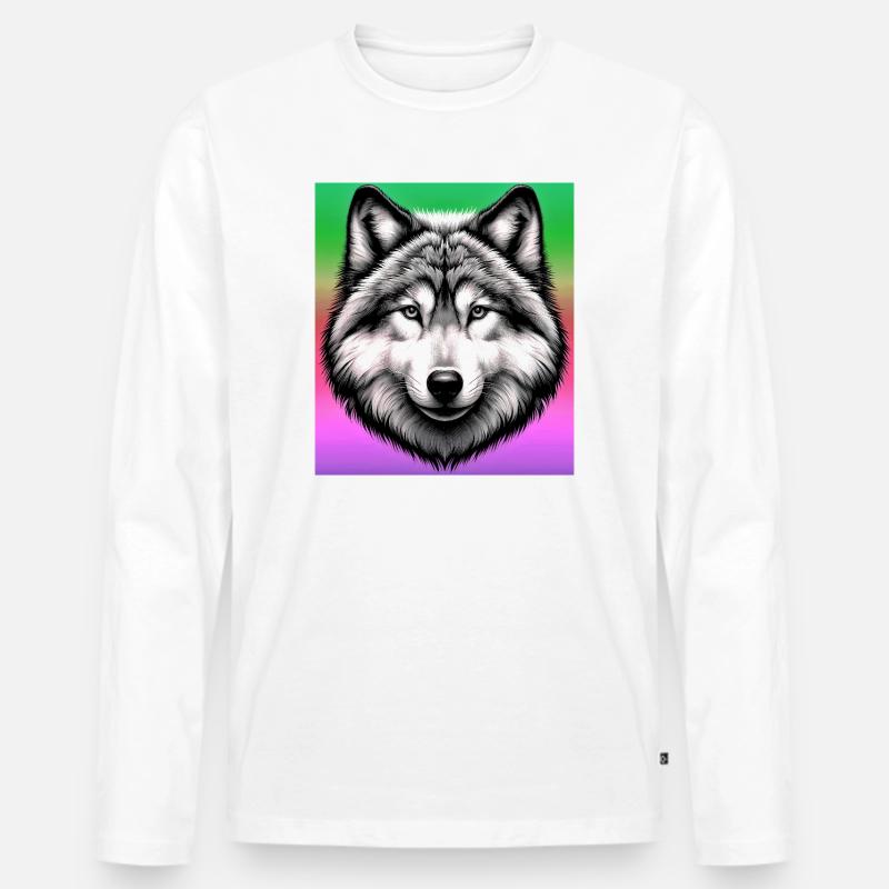 Wolf - Männer Premium Bio Langarmshirt - Weiß