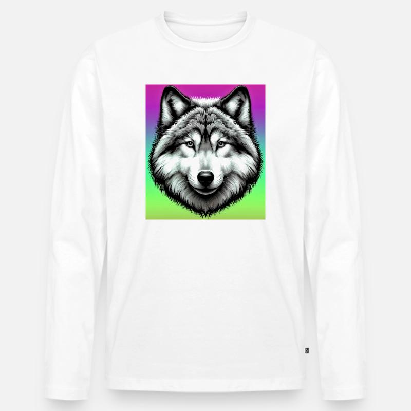 Wolf - Männer Premium Bio Langarmshirt - Weiß