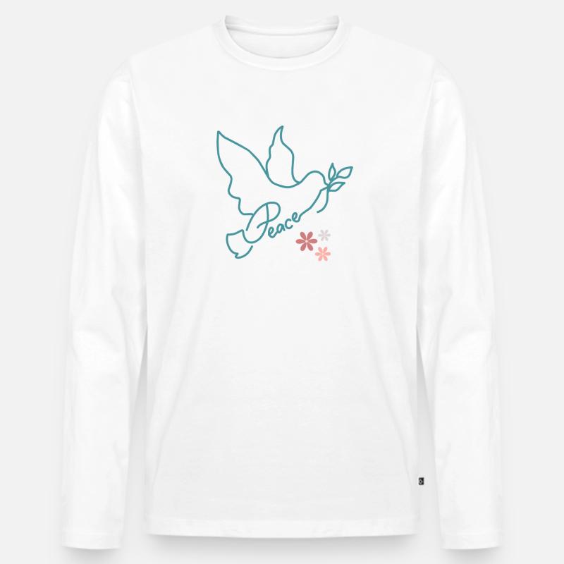 Friedenstaube mit Blüten - Männer Premium Bio Langarmshirt - Weiß