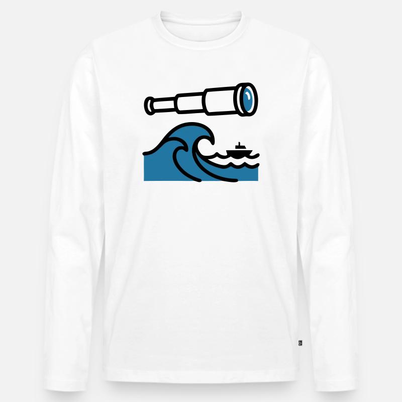 Fernrohr Wellen Ozean Entdecker - Männer Premium Bio Langarmshirt - Weiß