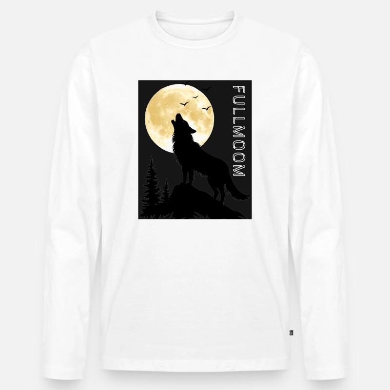 Wolfsgeheul unter Vollmond - Männer Premium Bio Langarmshirt - Weiß