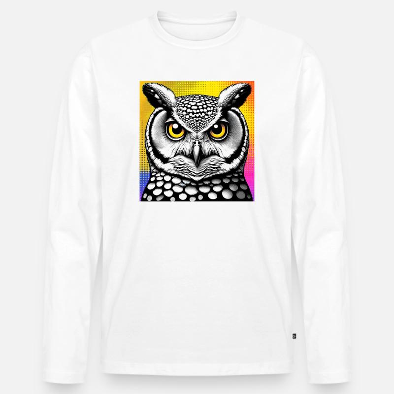 Eule - Männer Premium Bio Langarmshirt - Weiß