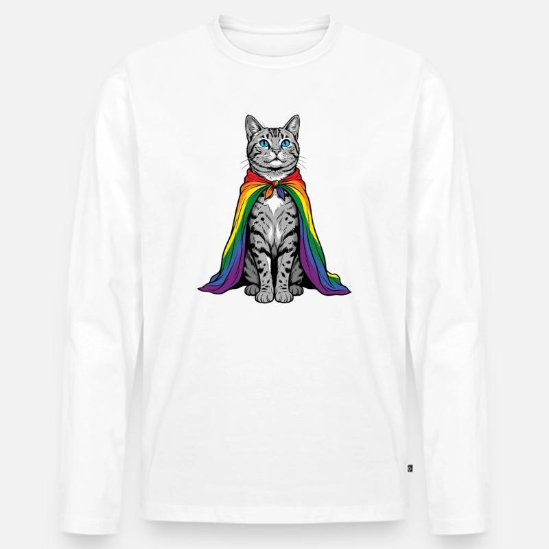 Pride Month LGBTQ – Rainbow Cat - Männer Premium Bio Langarmshirt - Weiß