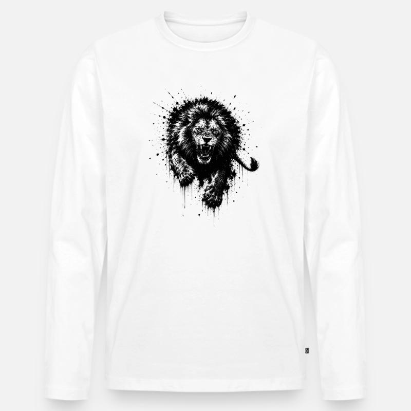 Löwe im Spritz-Silhouette - Männer Premium Bio Langarmshirt - Weiß
