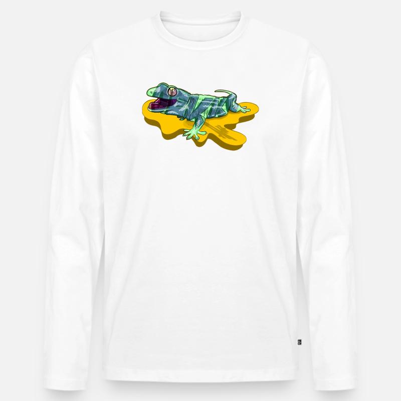 Eidechse auf neongelbem Teich - Männer Premium Bio Langarmshirt - Weiß