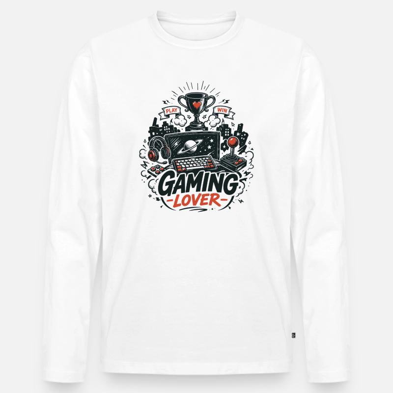 Gaming Lover Retro Controller - Männer Premium Bio Langarmshirt - Weiß