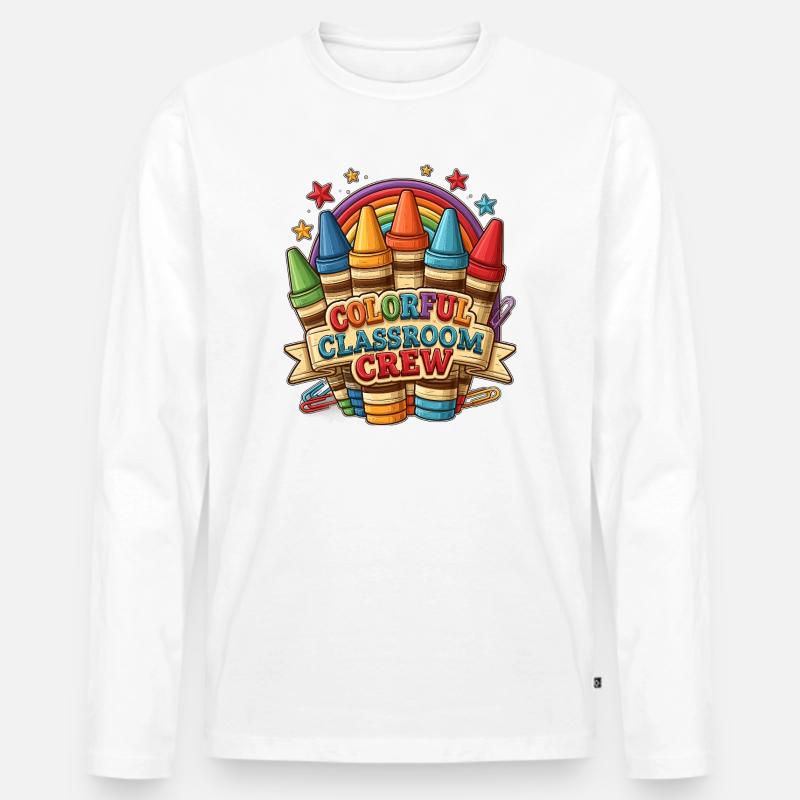 Farbenfrohe Klassenzimmercrew - Männer Premium Bio Langarmshirt - Weiß