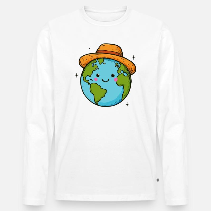 Lächelndes Land mit dem Hut - Männer Premium Bio Langarmshirt - Weiß