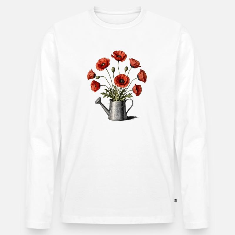 Mohnblumen in einer Gießkanne - Männer Premium Bio Langarmshirt - Weiß
