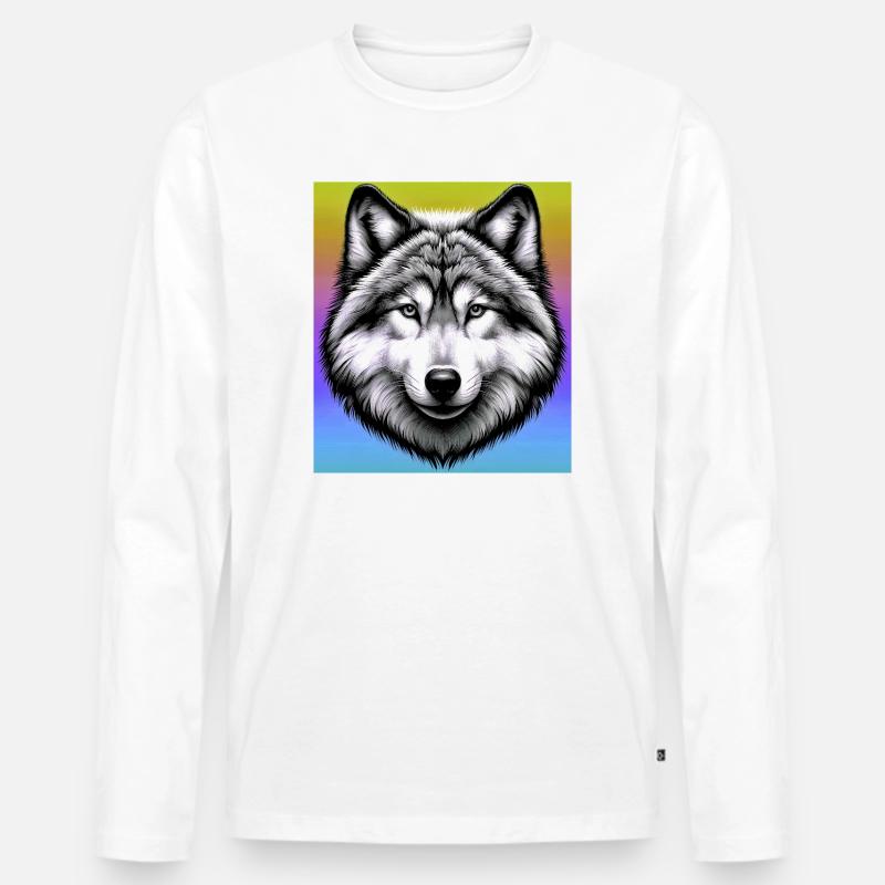 Wolf - Männer Premium Bio Langarmshirt - Weiß