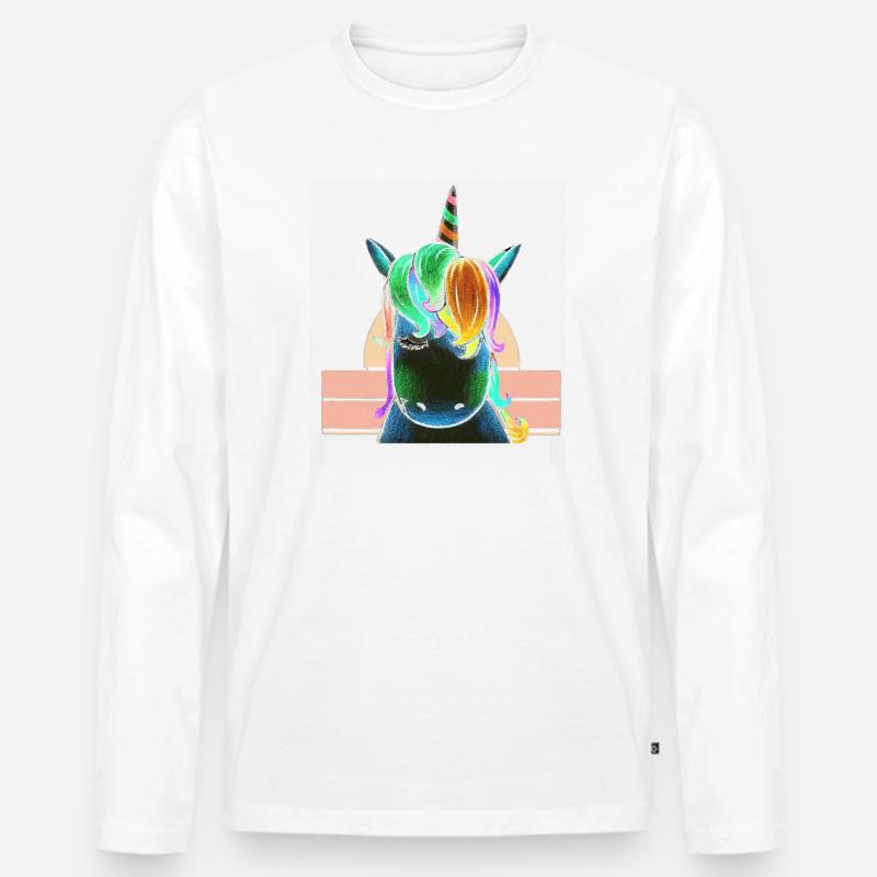 Regenbogen-Einhorn - Männer Premium Bio Langarmshirt - Weiß