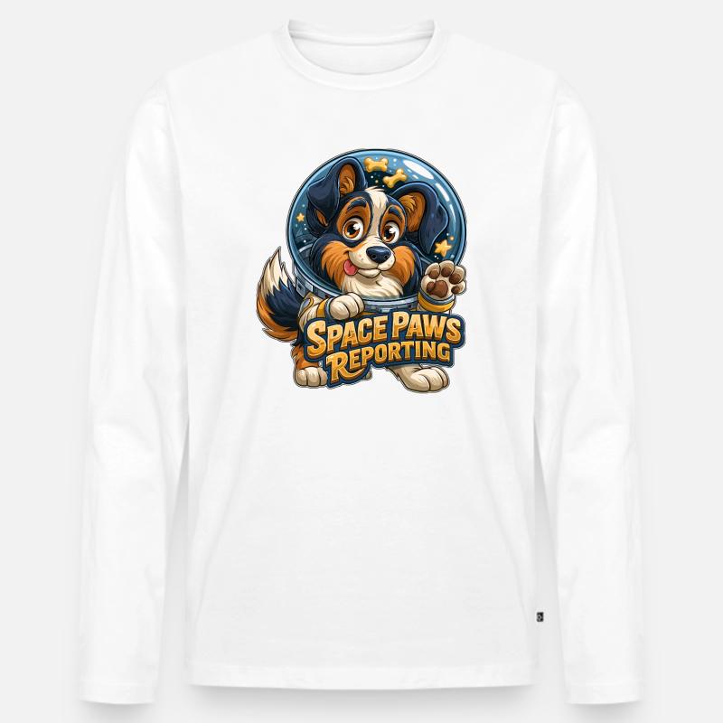 Kosmische Welpen-Weltpfoten-Design - Männer Premium Bio Langarmshirt - Weiß