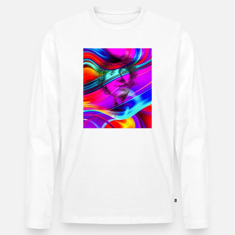 Psychedelisches Porträt im Farbfluss - Männer Premium Bio Langarmshirt - Weiß
