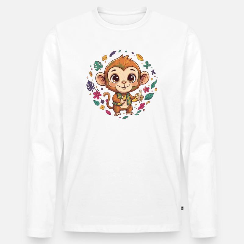 Tropischer Affe mit Banane - Männer Premium Bio Langarmshirt - Weiß