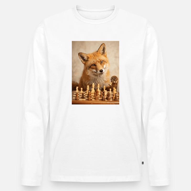 Fuchs spielt Schach - Männer Premium Bio Langarmshirt - Weiß