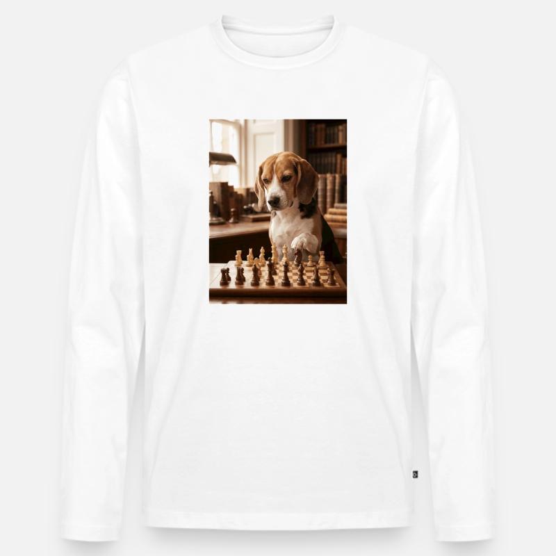 Beagle-Hund spielt Schach - Männer Premium Bio Langarmshirt - Weiß