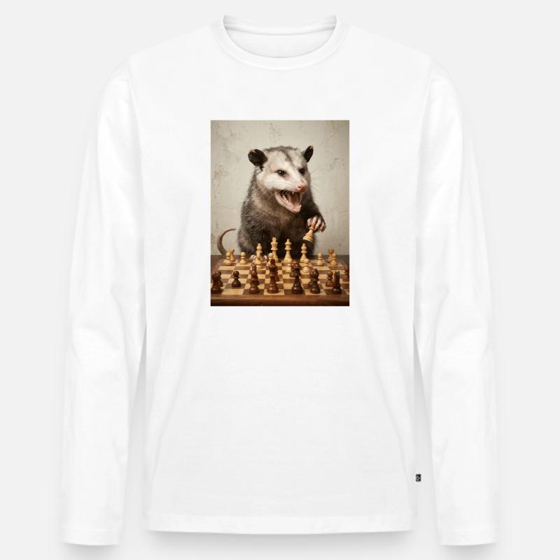 Opossum spielt Schach - Männer Premium Bio Langarmshirt - Weiß