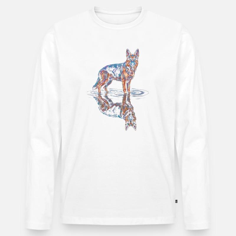 Deutscher Schäferhund mit Wasserreflexion - Männer Premium Bio Langarmshirt - Weiß