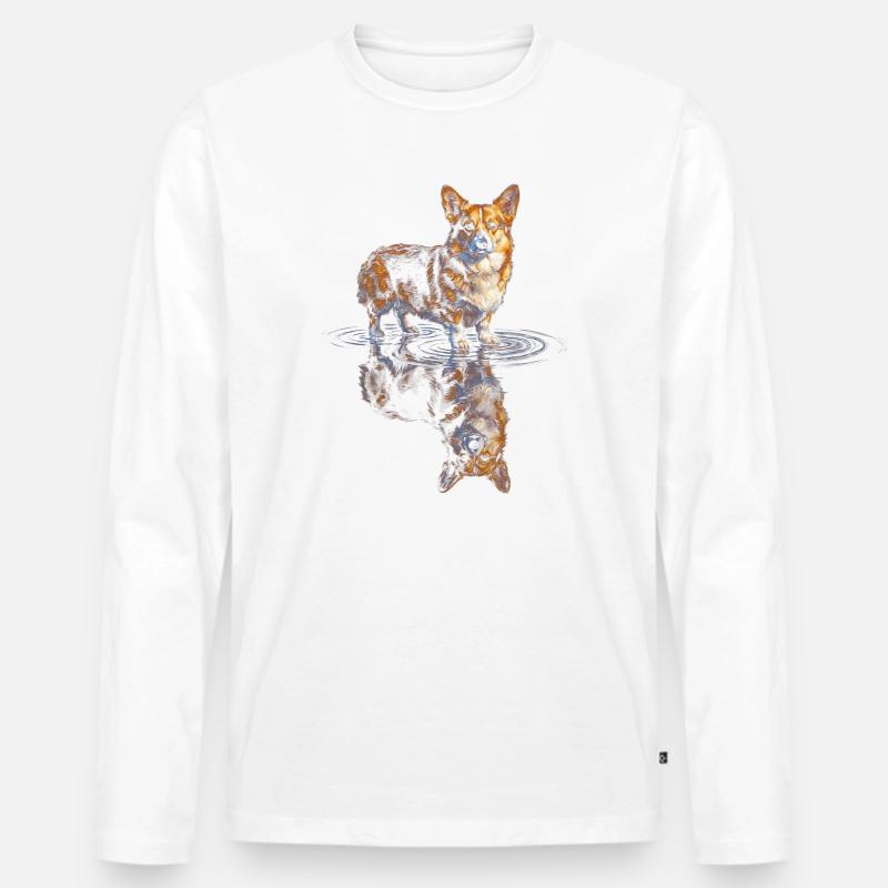 Wasserreflex Corgi - Männer Premium Bio Langarmshirt - Weiß