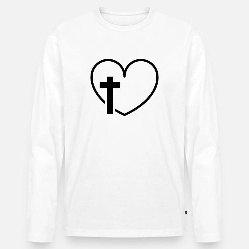 Kreuzherz - Männer Premium Bio Langarmshirt - Weiß