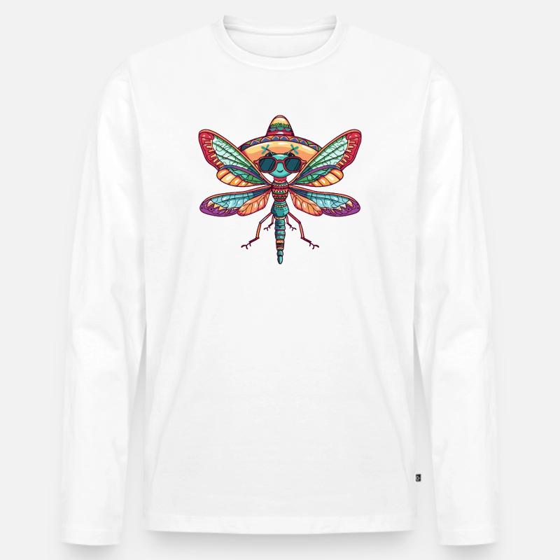 Libelle Lustig Sombrero - Männer Premium Bio Langarmshirt - Weiß