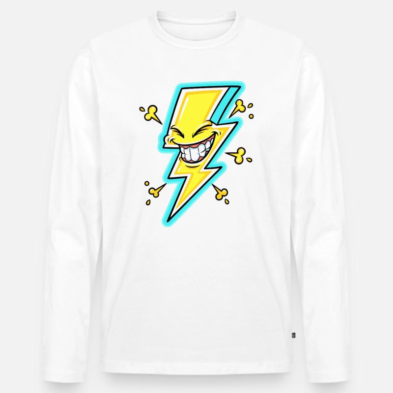 Lachender Blitz Cartoon - Männer Premium Bio Langarmshirt - Weiß