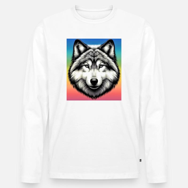 Wolf - Männer Premium Bio Langarmshirt - Weiß