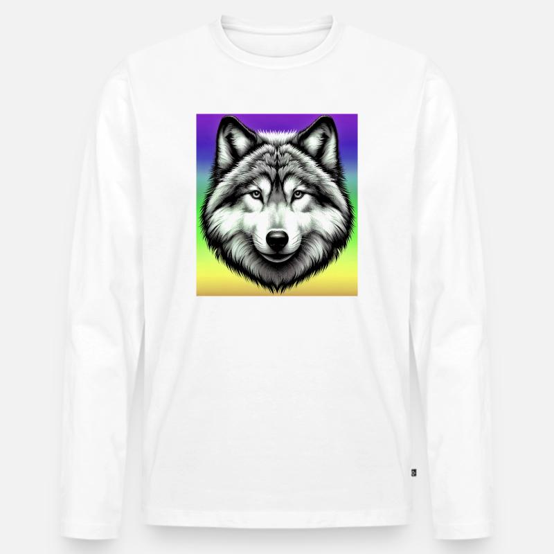 Wolf - Männer Premium Bio Langarmshirt - Weiß