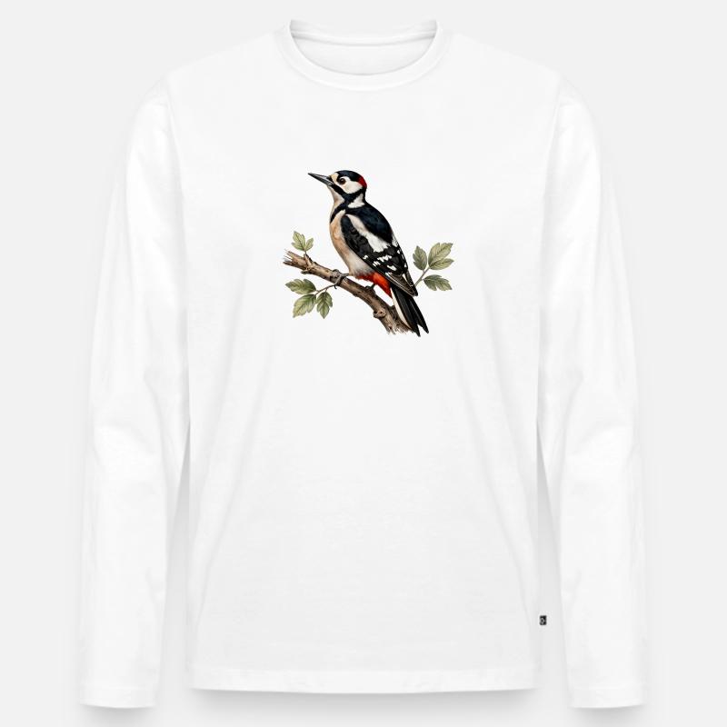 Großer Specht am Ast - Männer Premium Bio Langarmshirt - Weiß