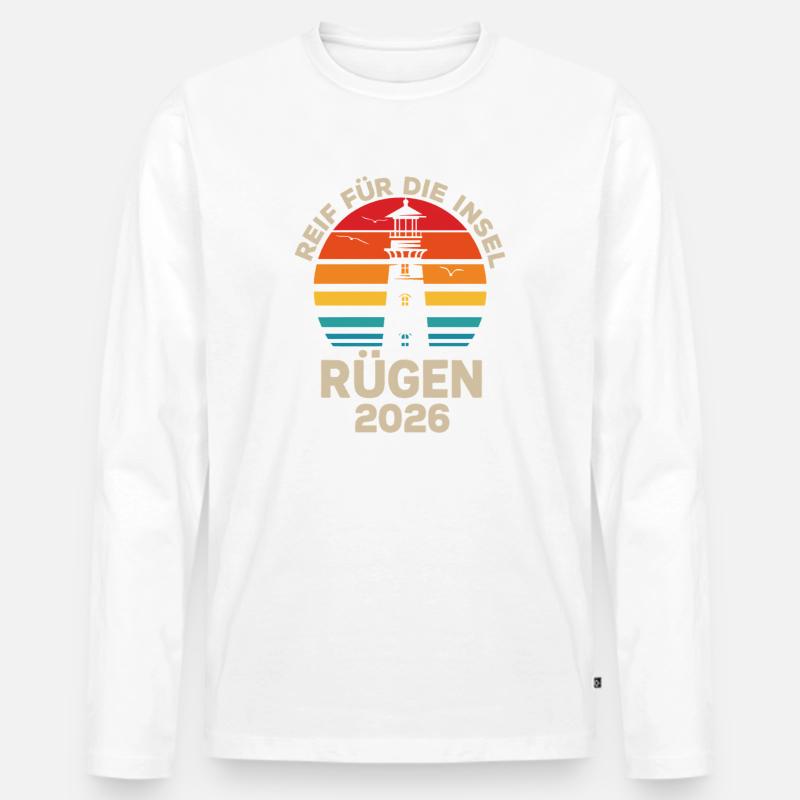 Rügen Insel Retro2026 Leuchtturm - Männer Premium Bio Langarmshirt - Weiß
