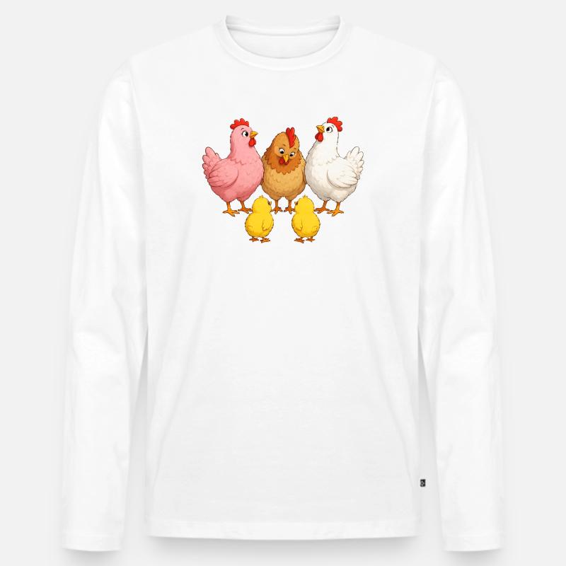 Hühner mit Kücken - Männer Premium Bio Langarmshirt - Weiß
