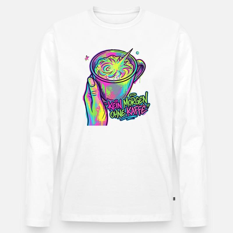 Kaffee Neon Splash – Morgenkick - Männer Premium Bio Langarmshirt - Weiß