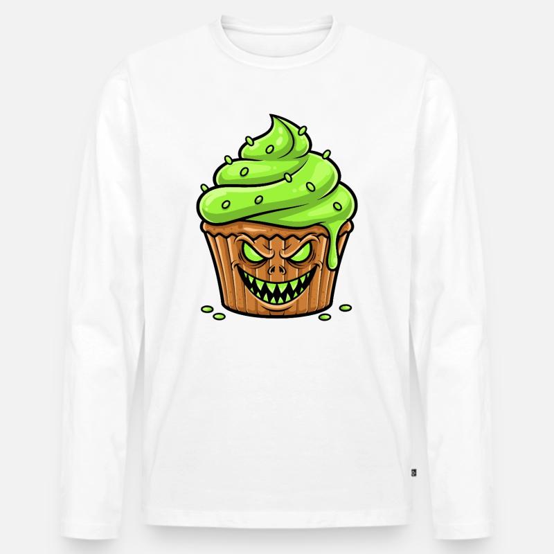 Grusel Cupcake Grün - Männer Premium Bio Langarmshirt - Weiß