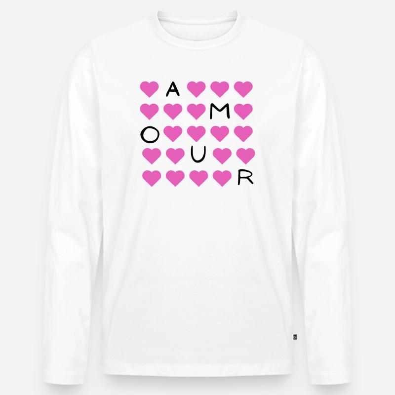 Rosa Herzgrid Muster - Männer Premium Bio Langarmshirt - Weiß