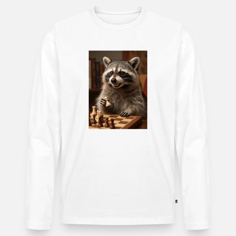 Waschbär spielt Schach - Männer Premium Bio Langarmshirt - Weiß