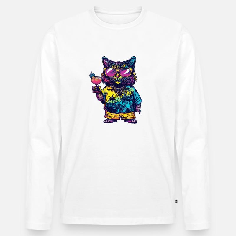 Katze Comic Sommer - Männer Premium Bio Langarmshirt - Weiß
