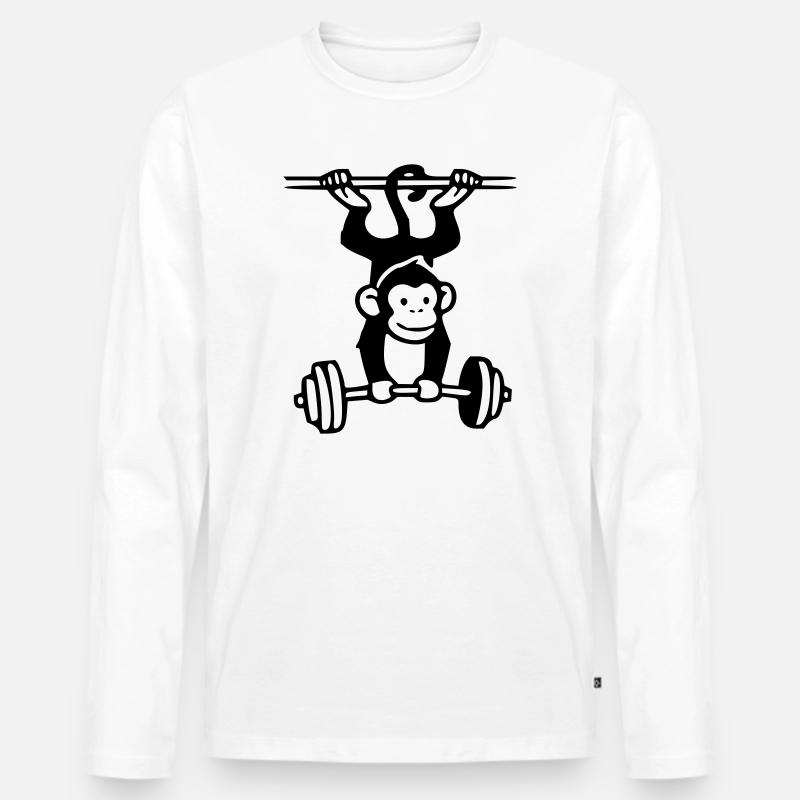 Primate Power - Gym Affe - Männer Premium Bio Langarmshirt - Weiß